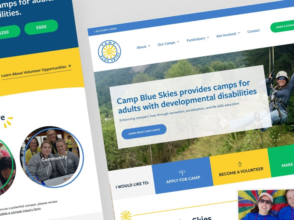 Camp Blue Skies nonprofit website homepage design