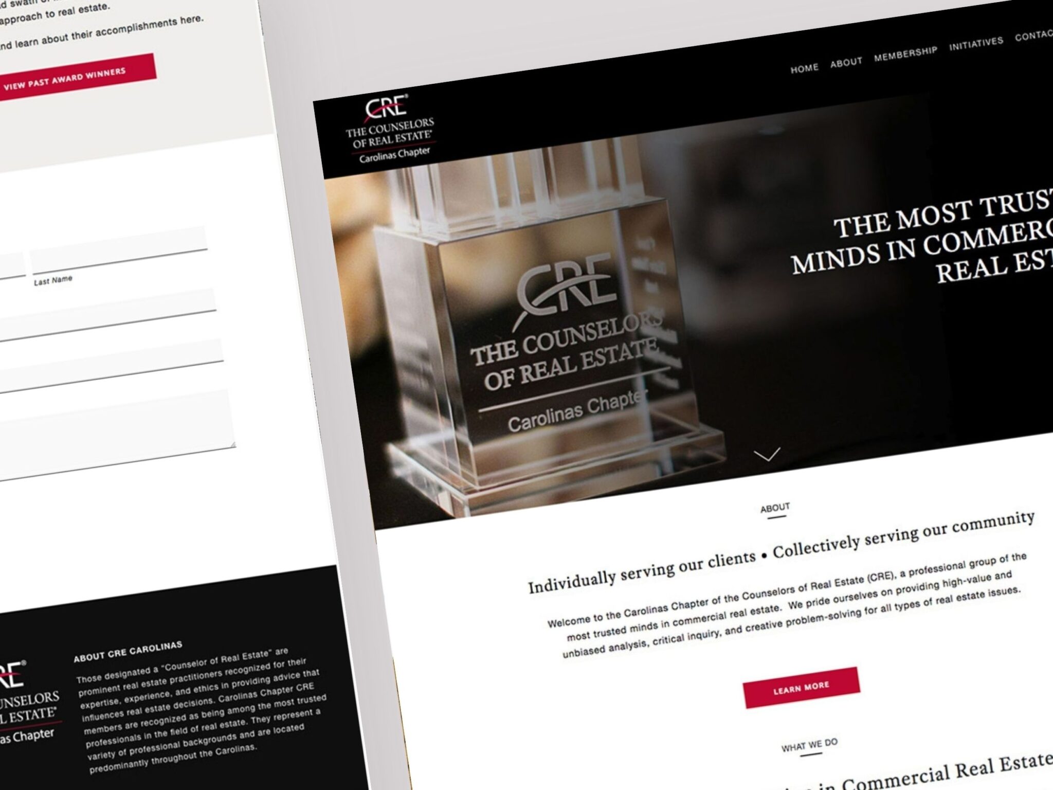 CRE Carolinas Chapter website with glass award