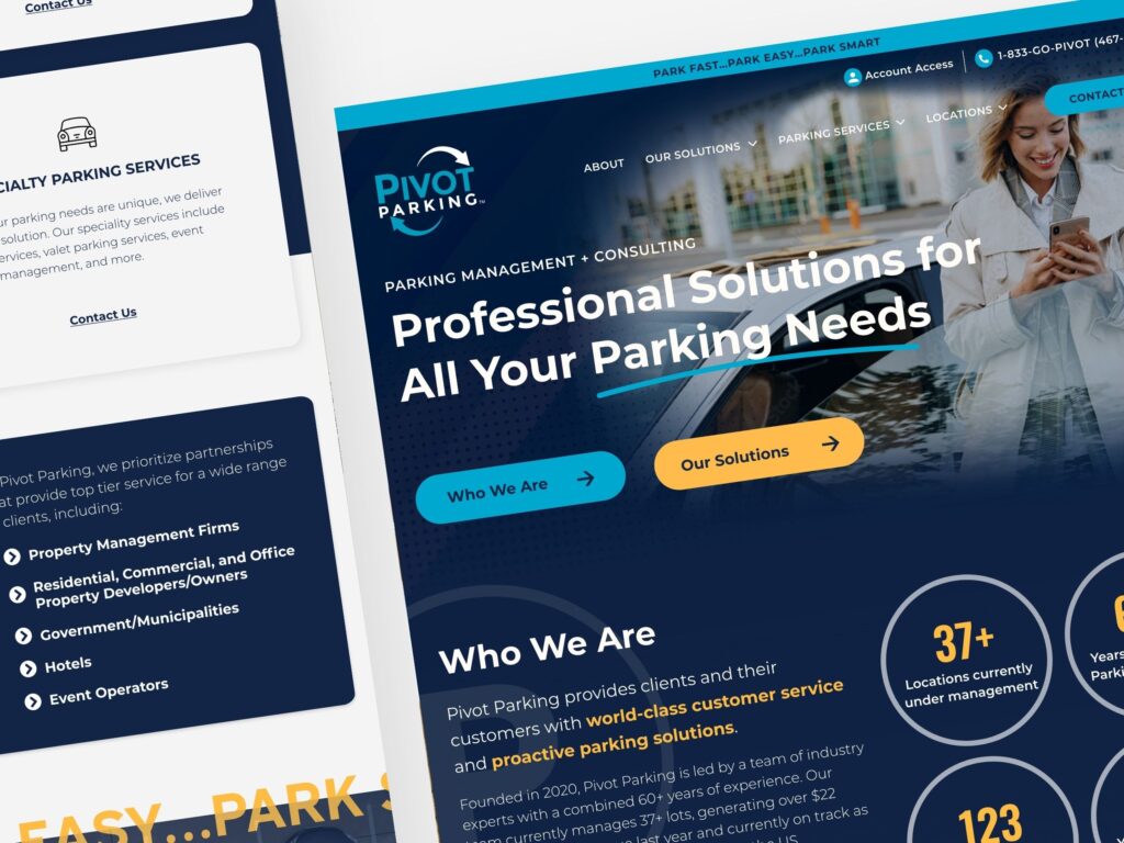 Pivot Parking website homepage design mockup