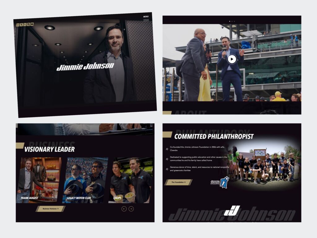 Website featuring Jimmie Johnson business and philanthropy