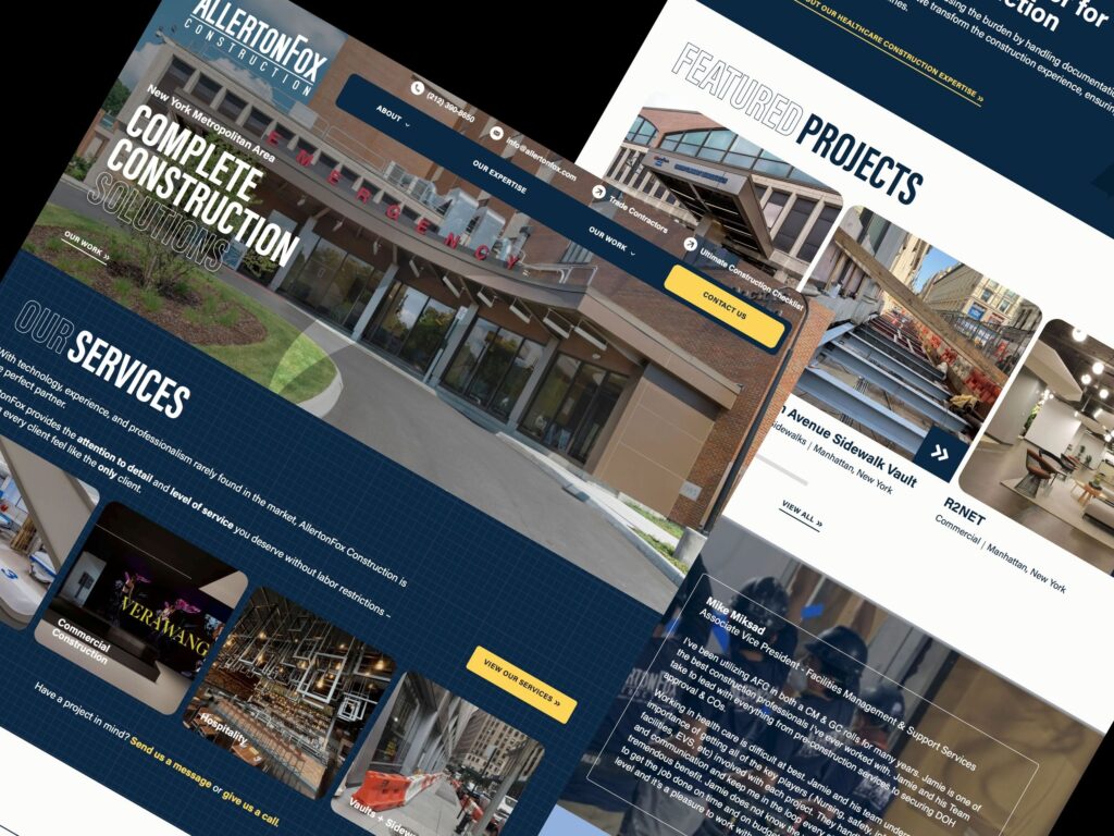Construction company website design mockup