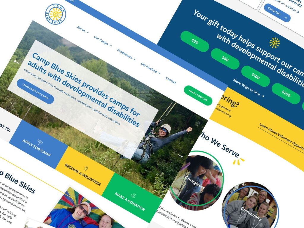 Camp Blue Skies website design with donation options