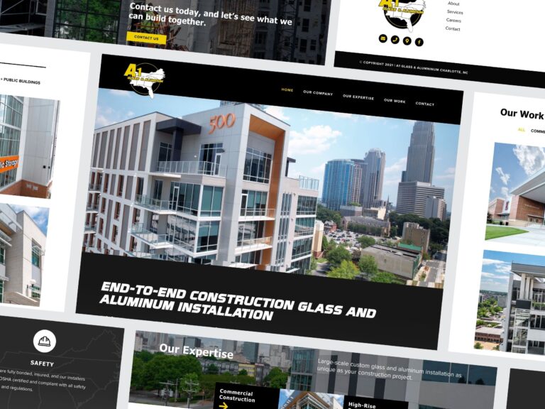 Modern glass building construction company website layout