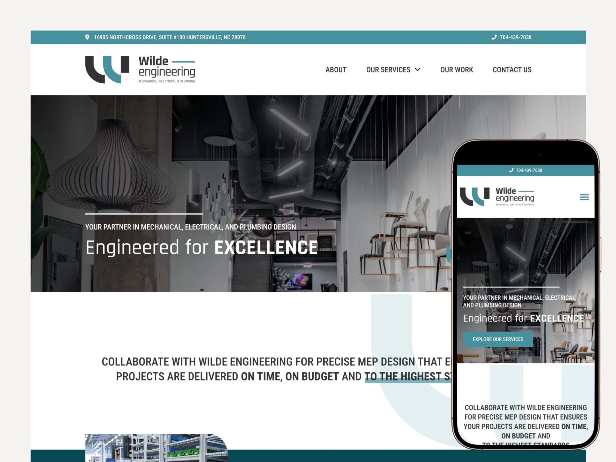 Wilde Engineering website homepage on desktop and mobile