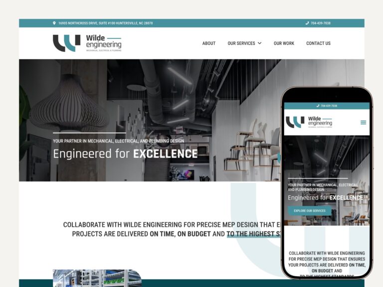 Wilde Engineering website homepage on desktop and mobile