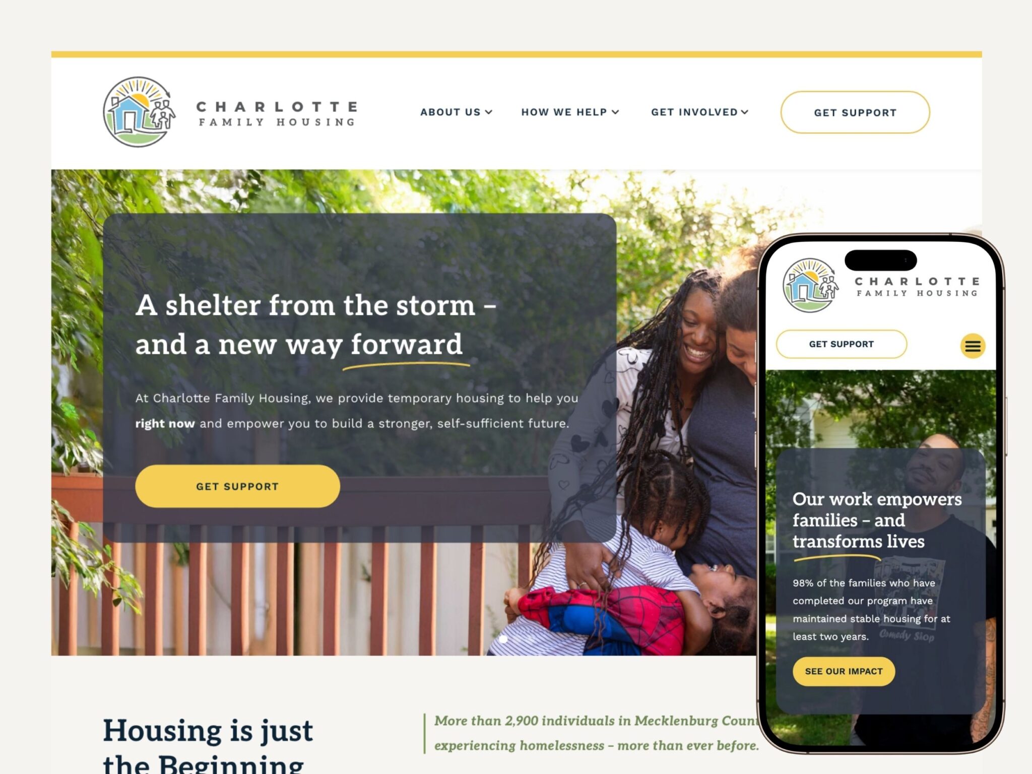 Charlotte Family Housing website homepage with family photo