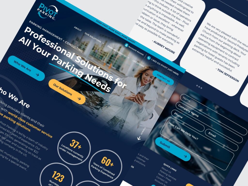 Parking management website design with contact form