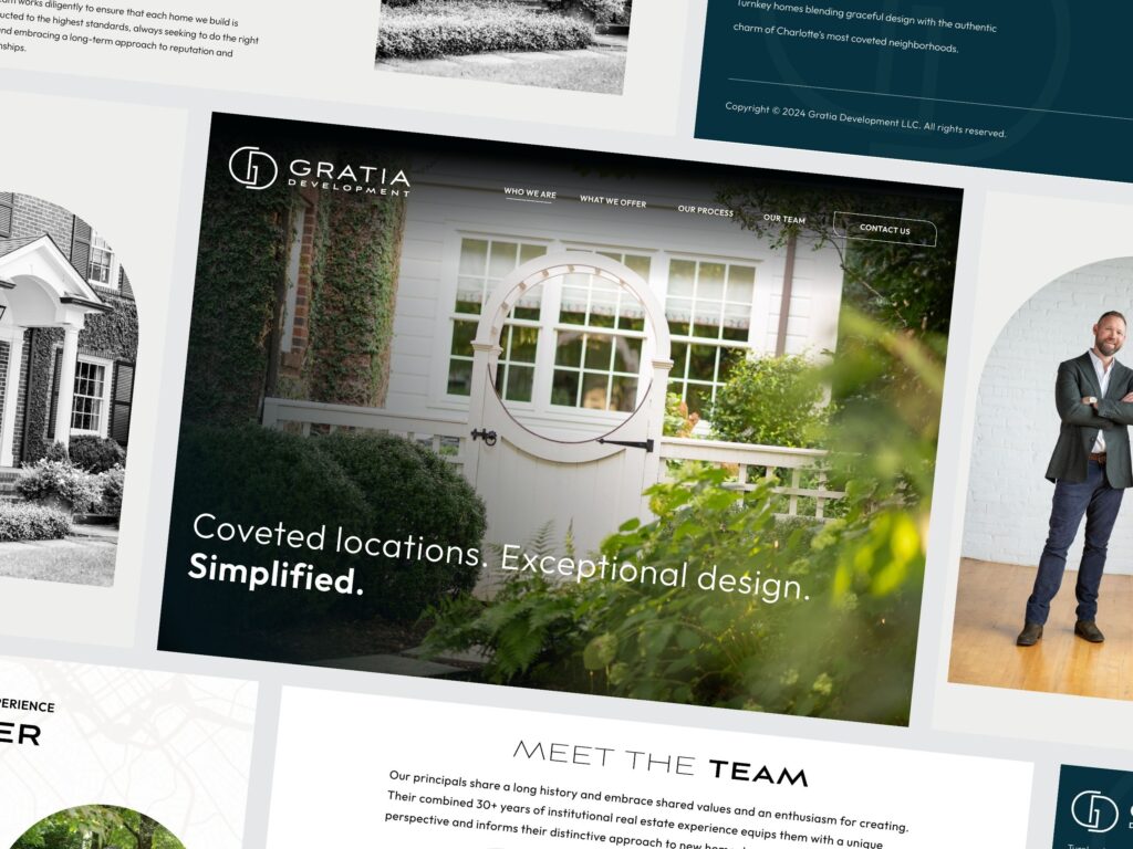 Real estate website homepage featuring elegant home exterior