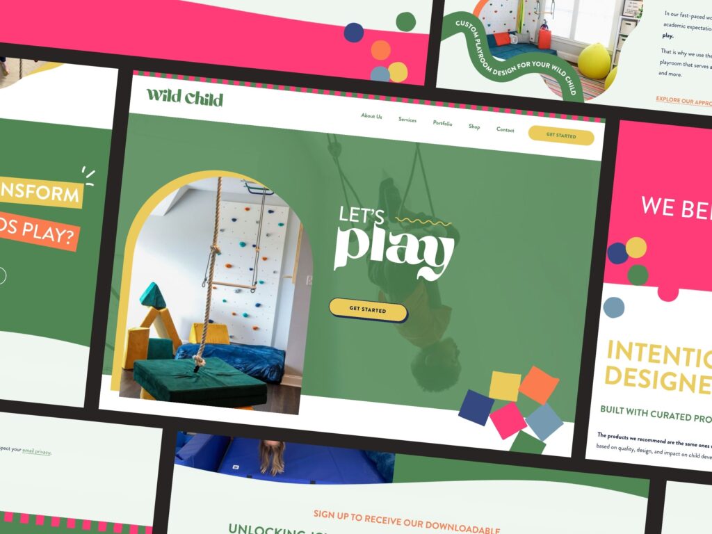 Colorful children’s playroom website design mockup