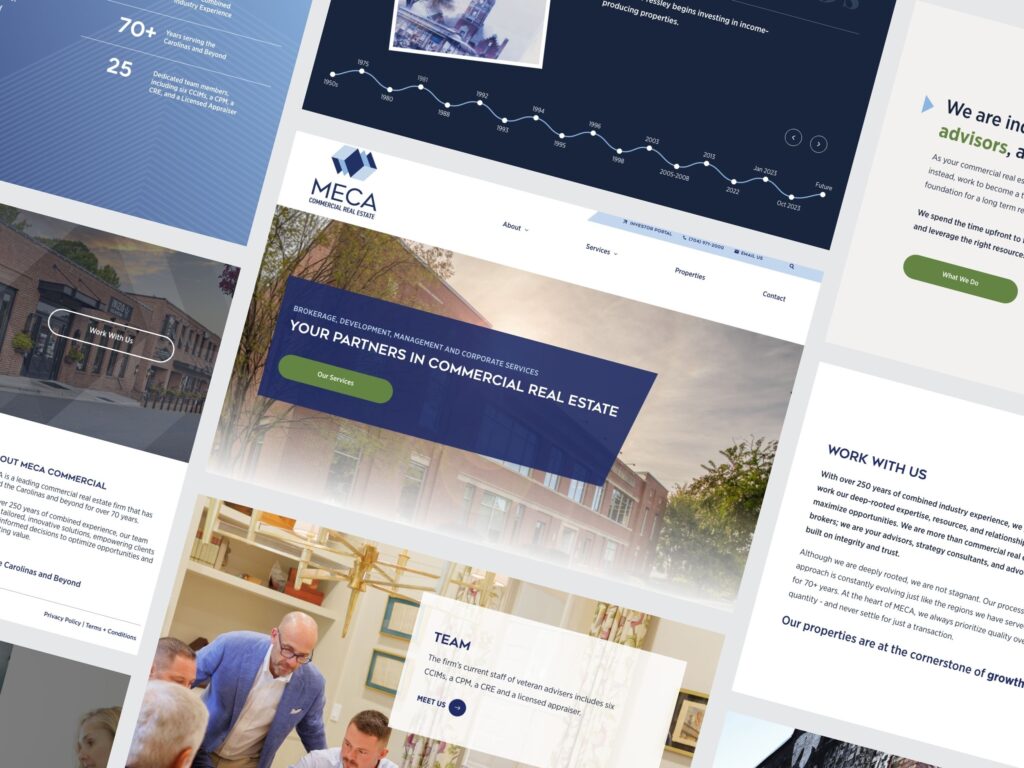 MECA Commercial Real Estate website design collage