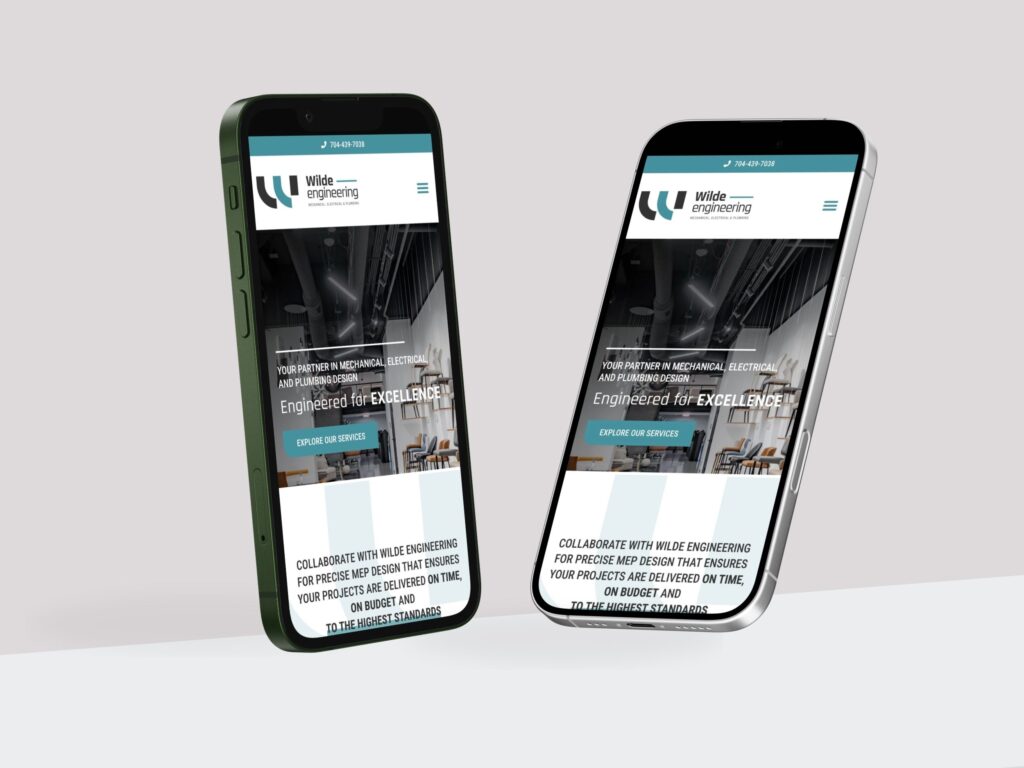 Two smartphones displaying Wilde Engineering mobile website