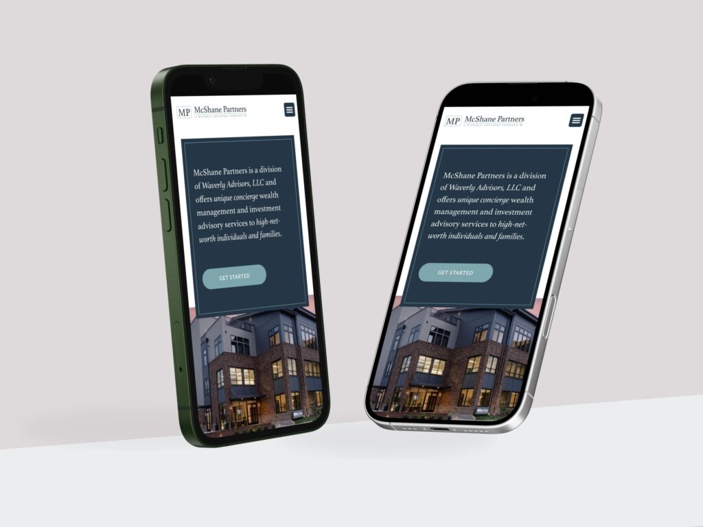 Smartphones displaying McShane Partners mobile website