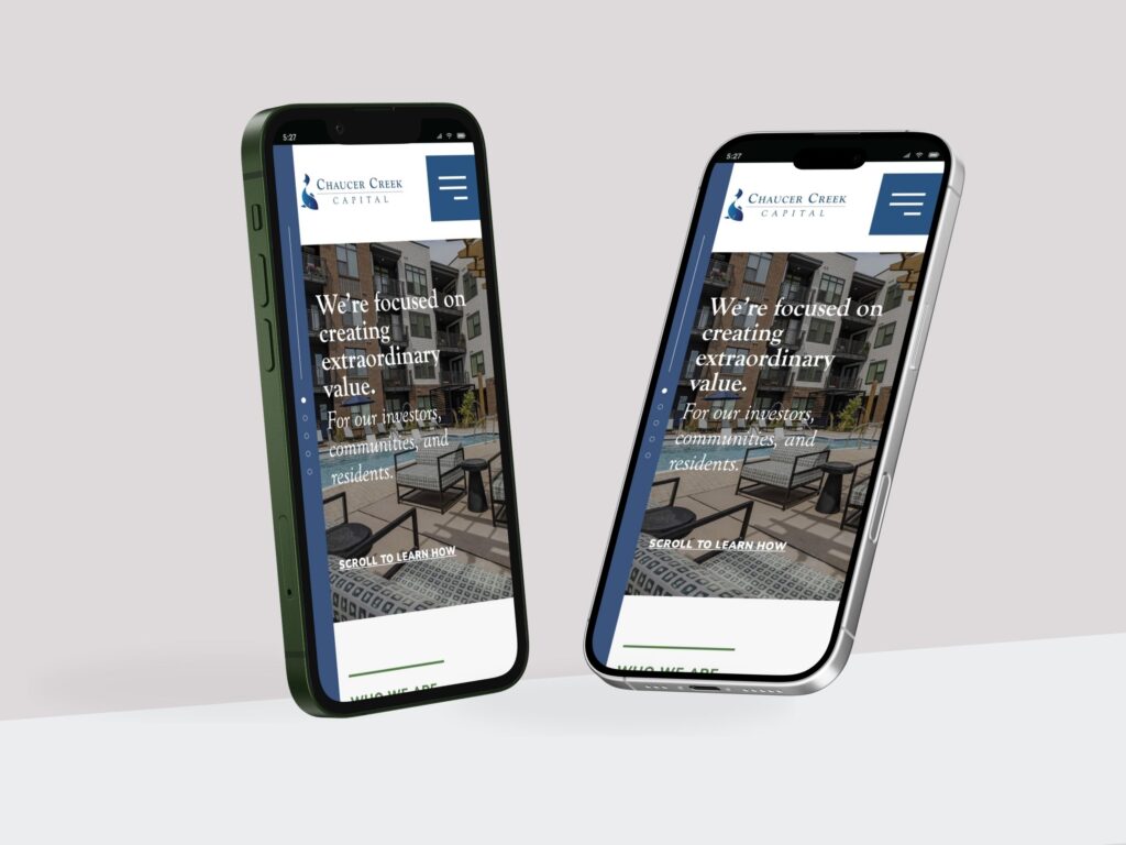 Smartphones displaying Chaucer Creek Capital mobile website