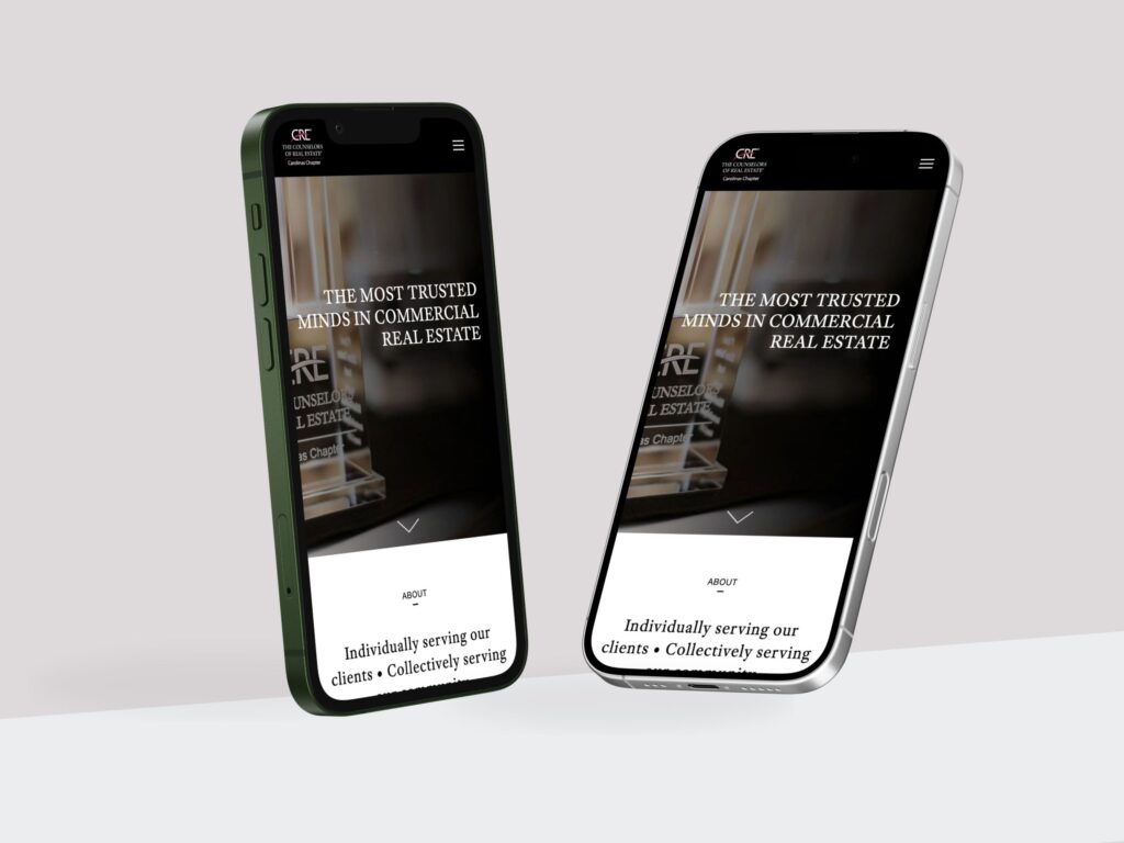 Smartphones displaying commercial real estate website homepage