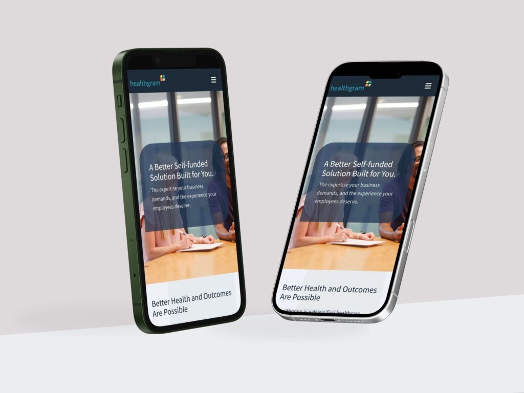 Two smartphones displaying Healthgram mobile website