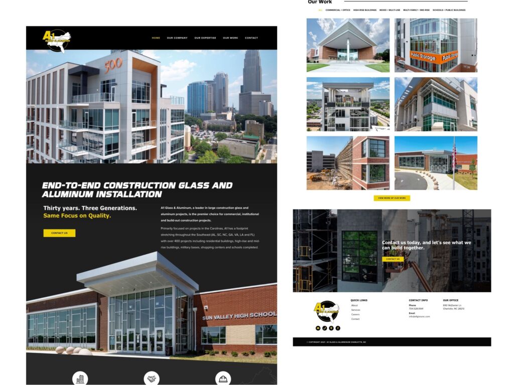 Construction glass and aluminum company website homepage