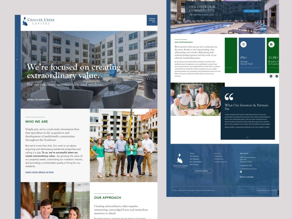 Real estate investment firm website homepage design