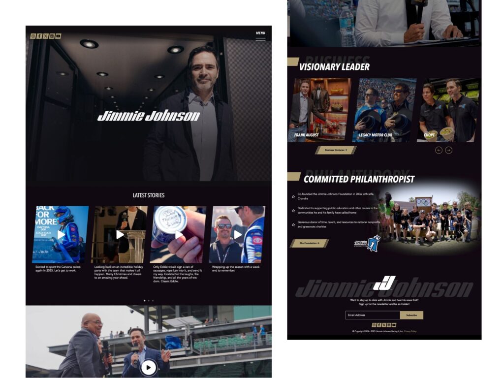 Jimmie Johnson personal website homepage layout