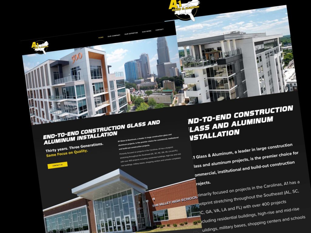 A1 Glass and Aluminum website homepage design