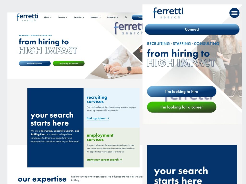 Ferretti Search recruiting website desktop and mobile