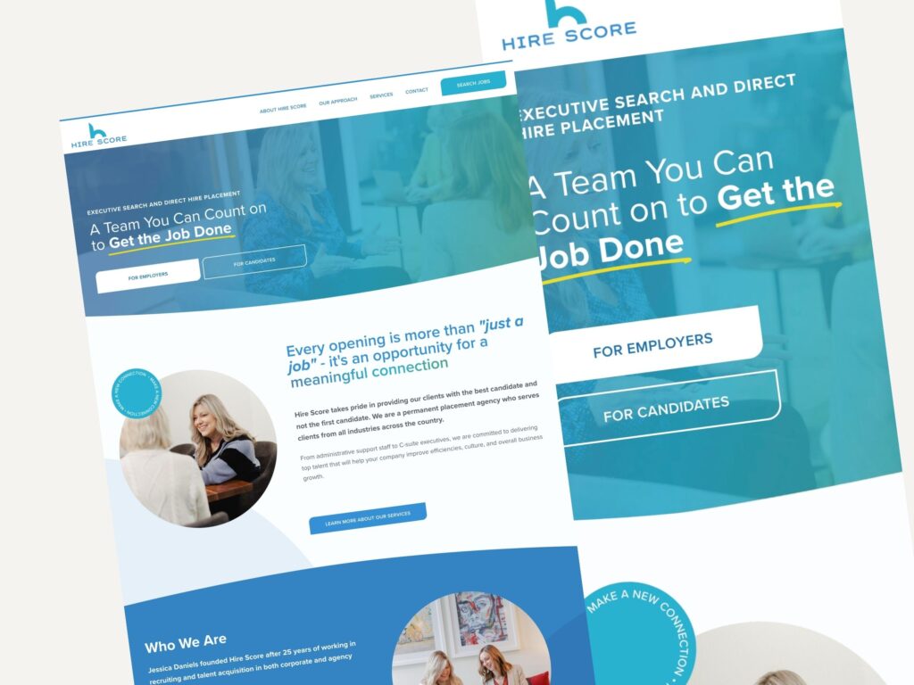 Hire Score executive search website homepage design