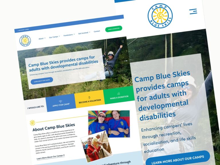 Camp Blue Skies nonprofit website homepage design