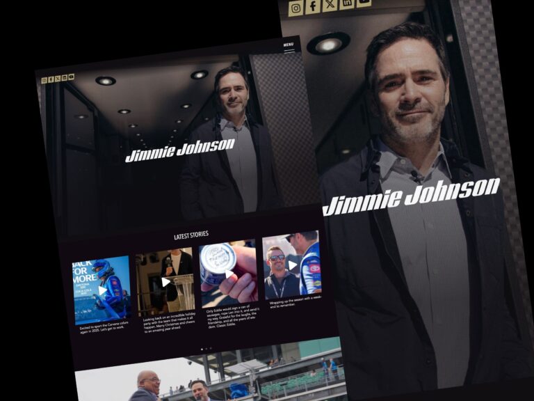 Website homepage featuring portrait and Jimmie Johnson name