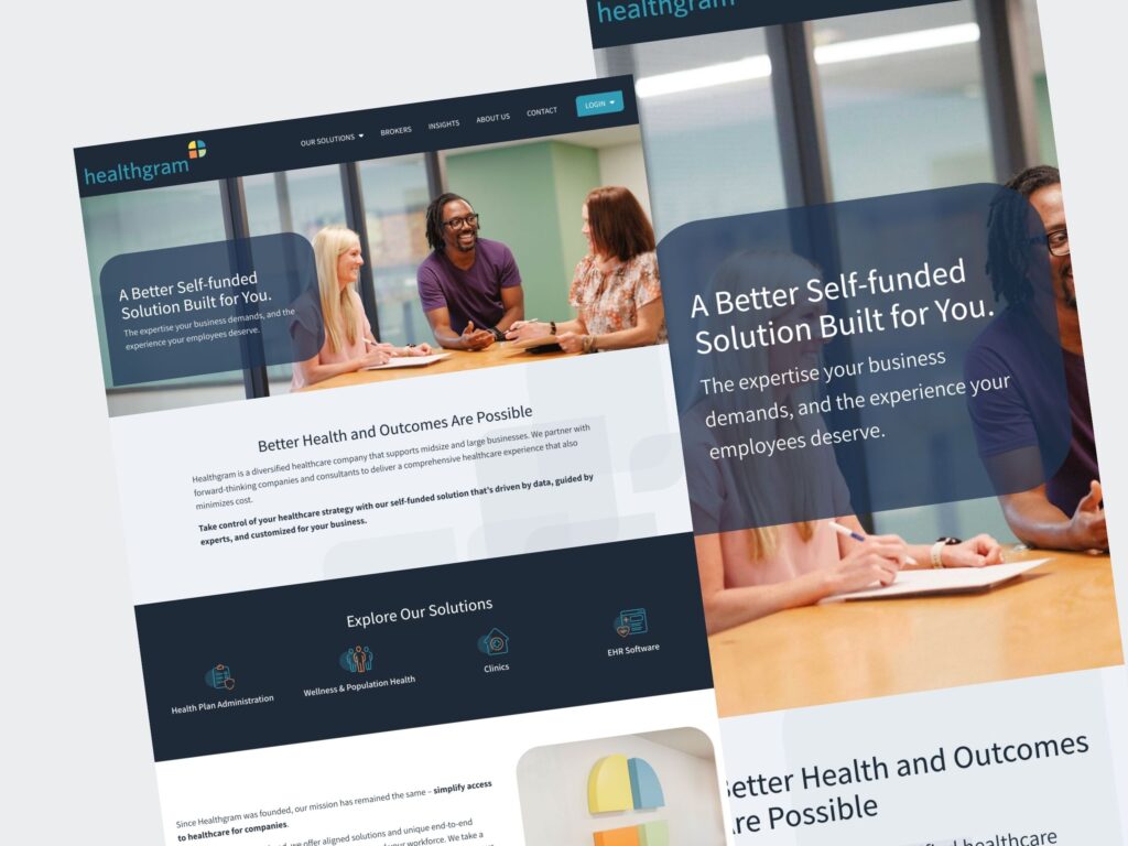 Healthgram website homepage with team meeting image
