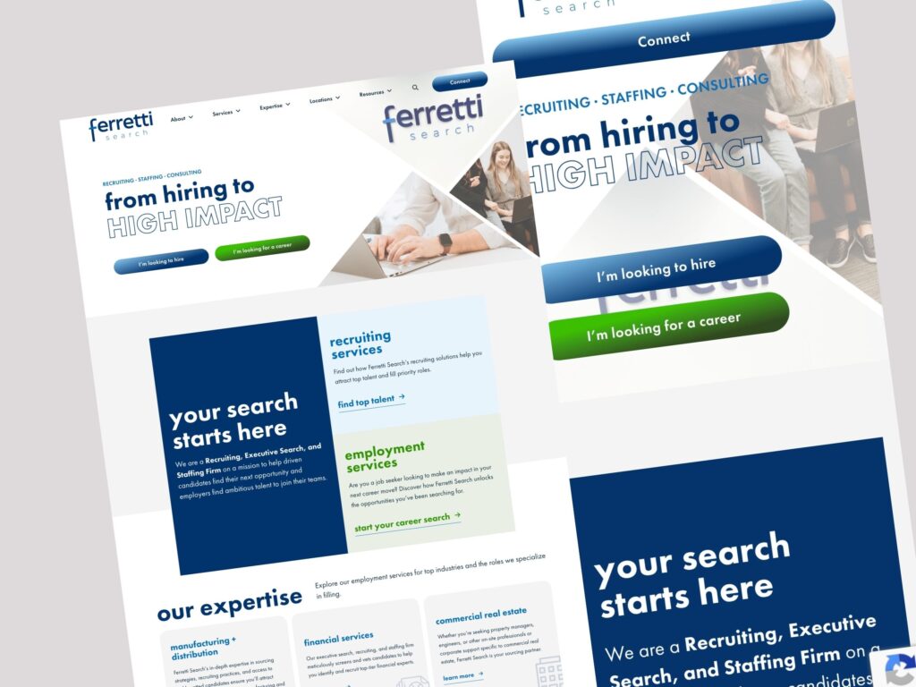 Recruiting firm website homepage design mockups