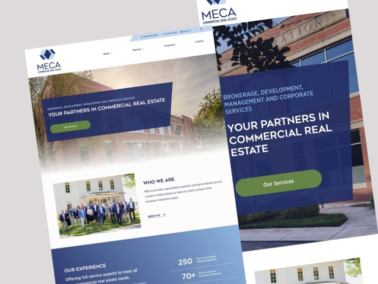 MECA commercial real estate website design mockup