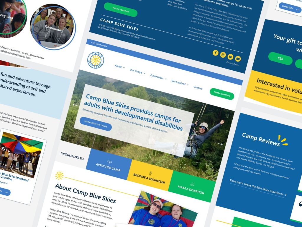 Camp Blue Skies nonprofit website design collage