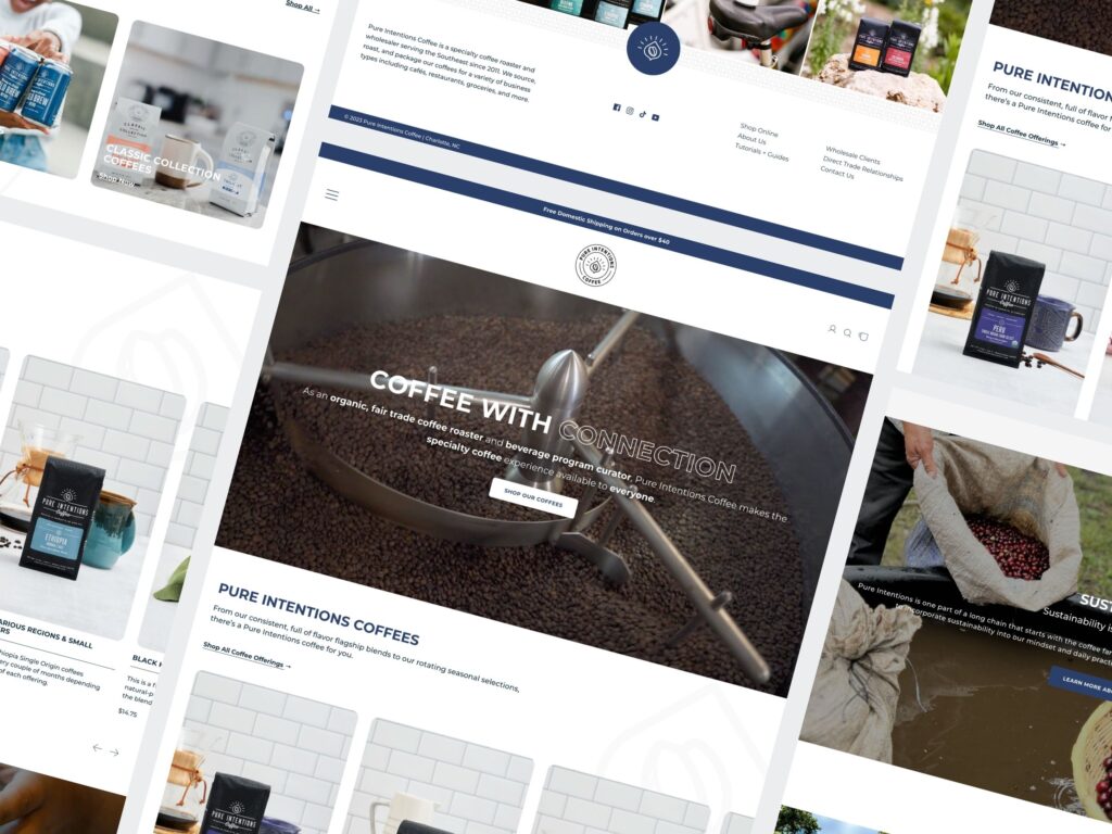 Coffee roaster website design with beans and products