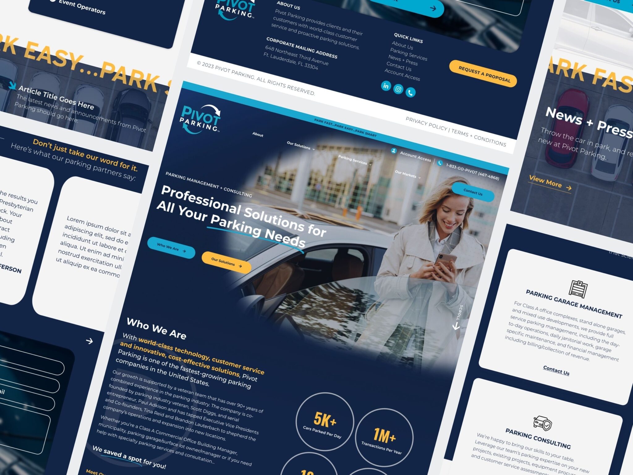 Pivot Parking website design mockup collage