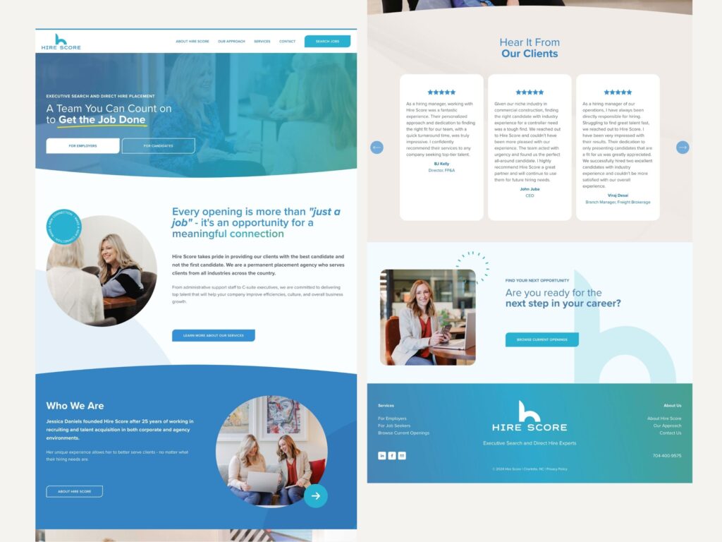 Hire Score recruiting website homepage design