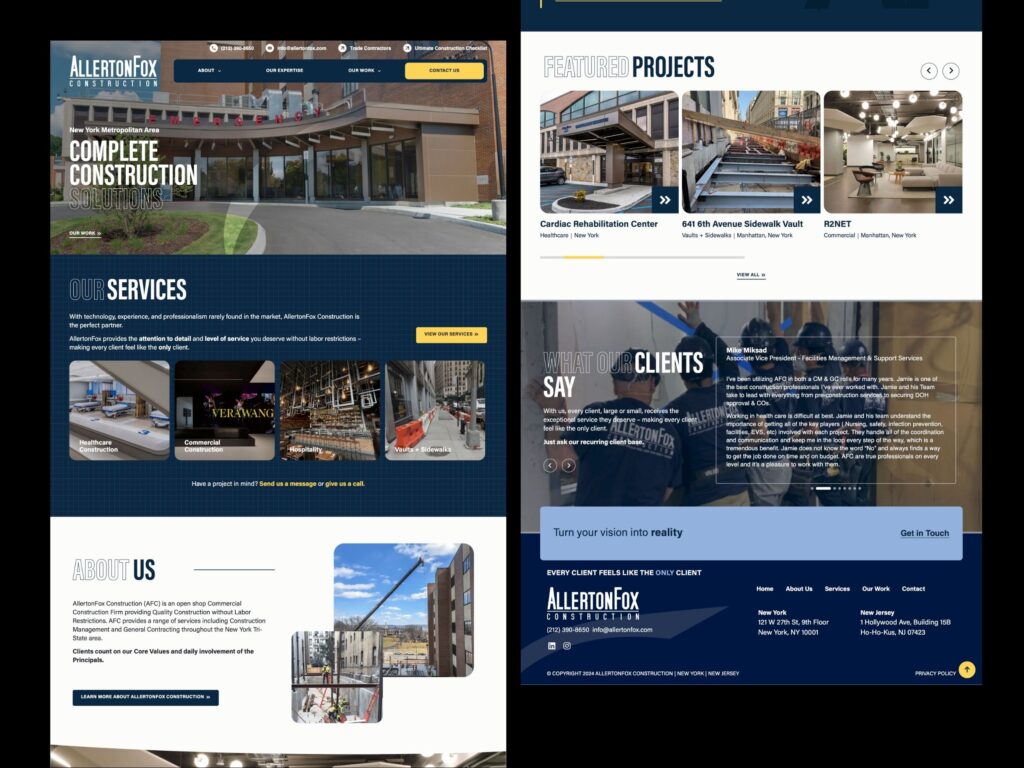 AllertonFox Construction company website homepage design