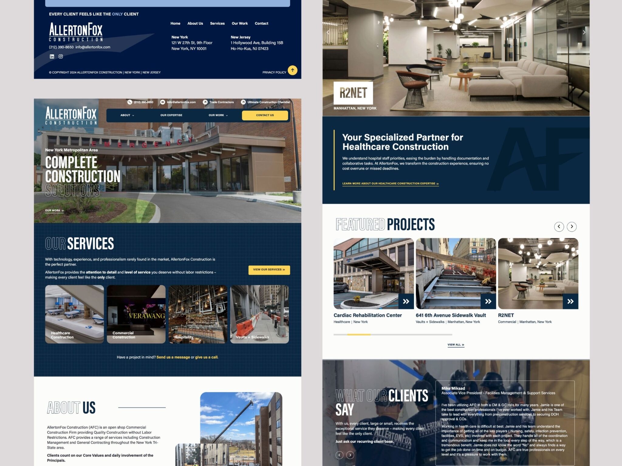 AllertonFox Construction website showcasing services and projects.