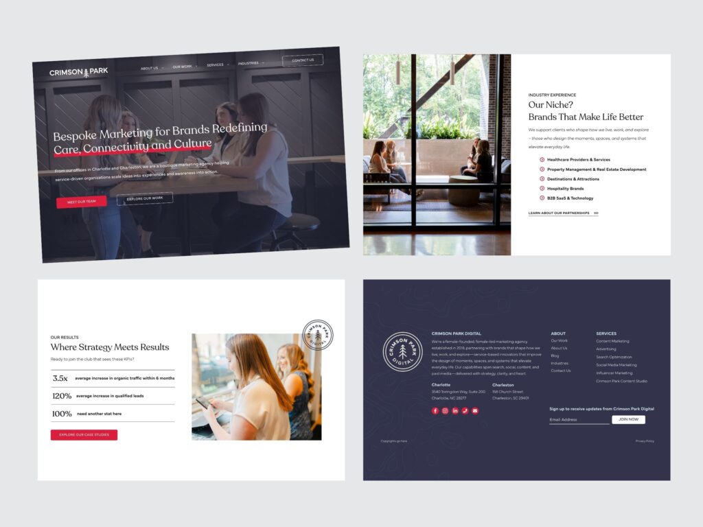 Crimson Park Digital marketing website design mockups