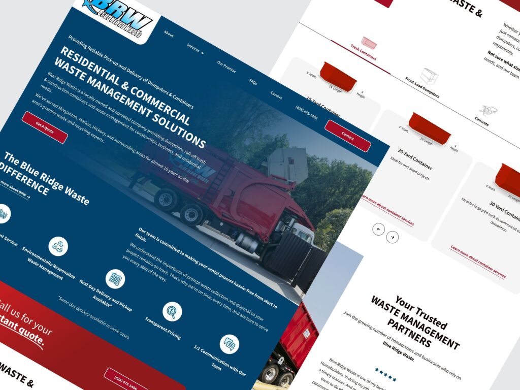 Waste management website design with garbage truck