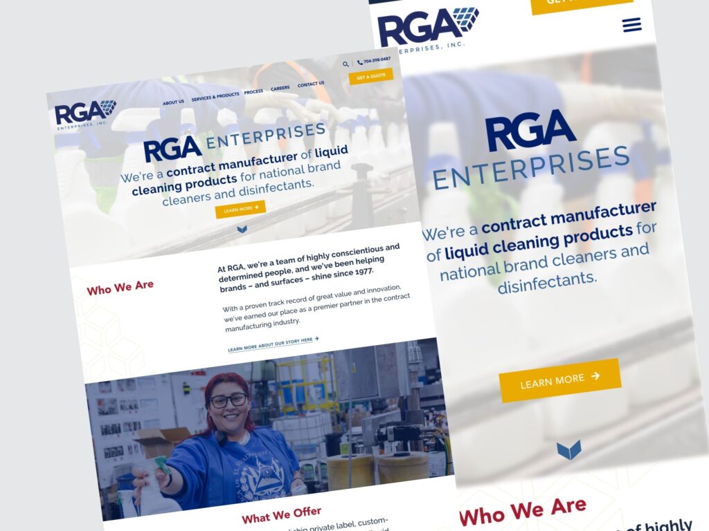 RGA Enterprises cleaning products website homepage design