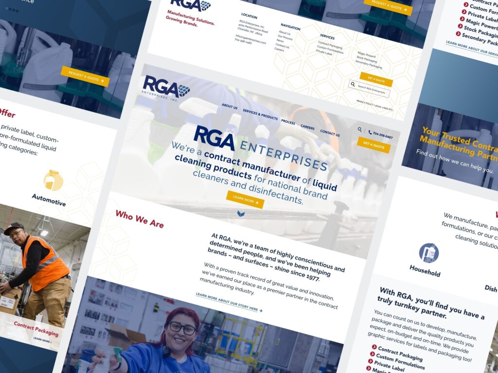 RGA Enterprises cleaning products manufacturing website layout