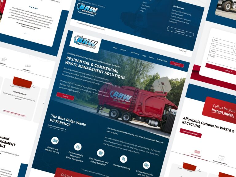 Blue Ridge Waste website design with garbage truck