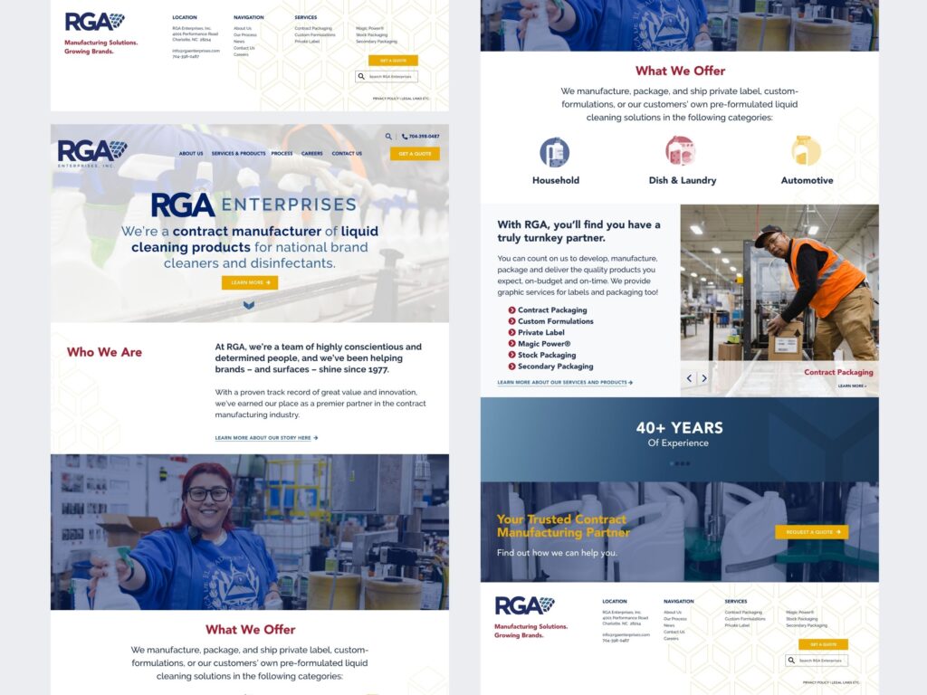 RGA Enterprises cleaning products manufacturing website homepage