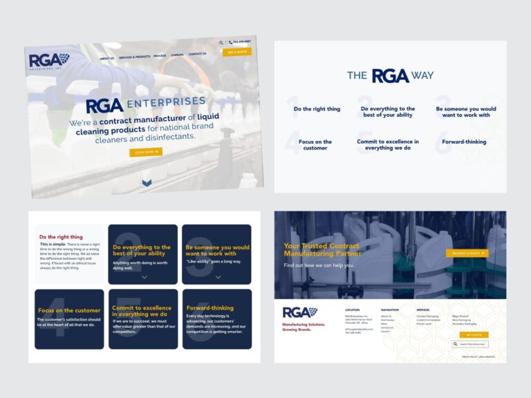 RGA Enterprises website design mockup for manufacturing company